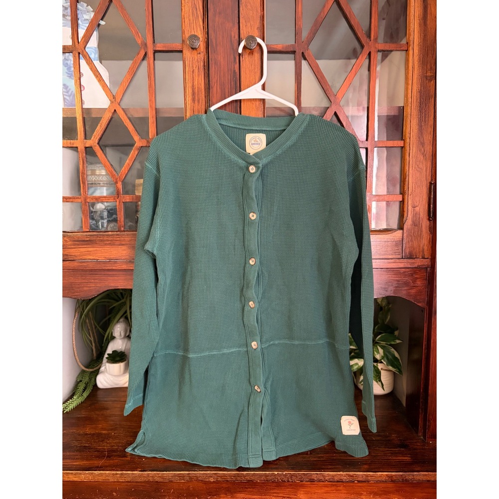 Vintage Victorias Secret Country Green Waffle Knit Henley Cardigan‎ Top Small